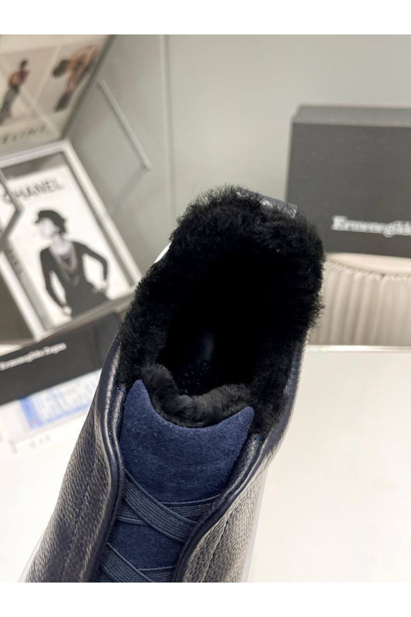 Zegna Кроссовки с мехом Triple Stitch low-top - Navy