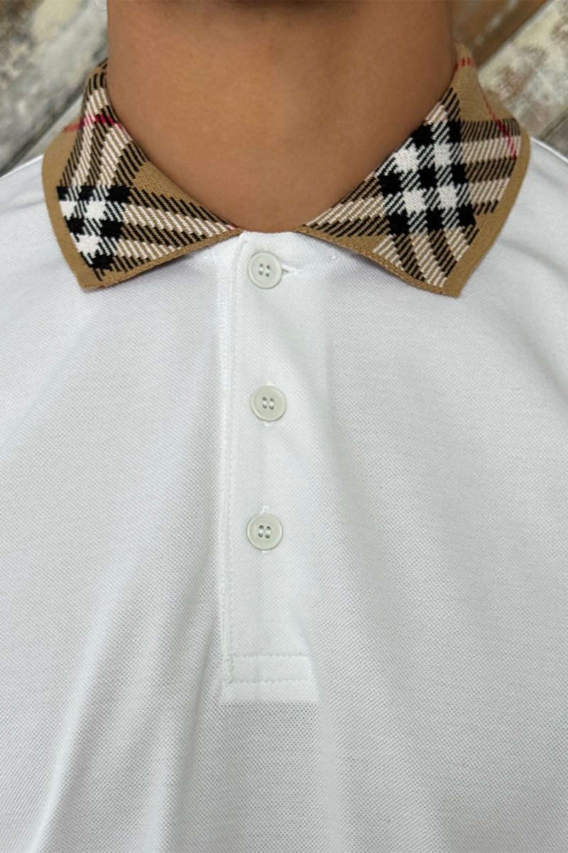 Burberry Мужское белое поло check collar