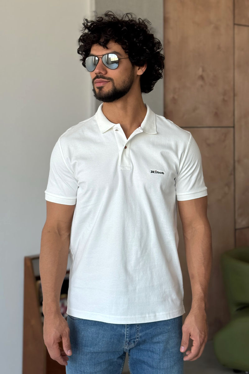 Kiton Мужское белое поло embroidered logo