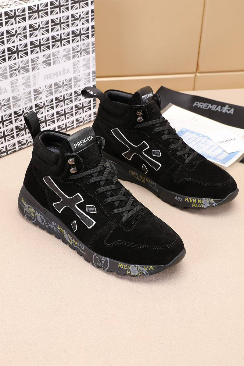 Premiata Замшевые кроссовки с мехом high-top - Black