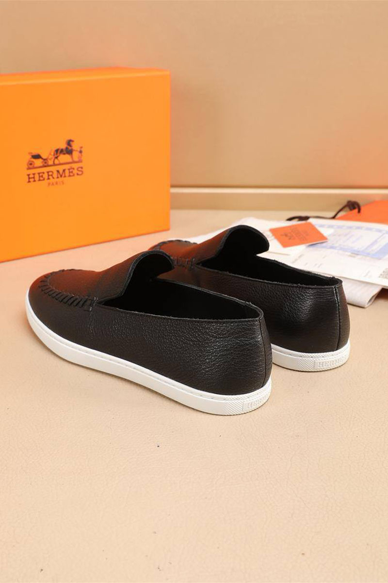 Hermes Мужские кожаные лоферы Julian - Black