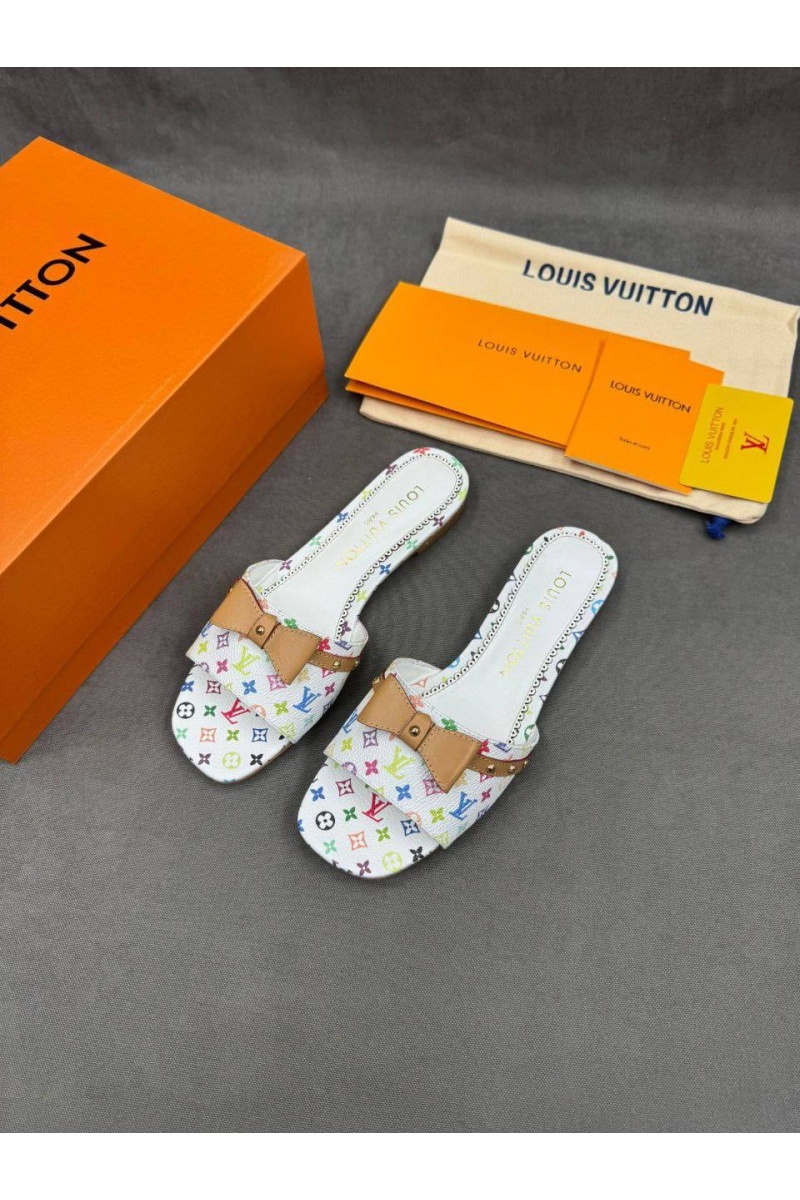 Lоuis Vuittоn Женские кожаные шлёпанцы Takashi Murakami Multicolore premium