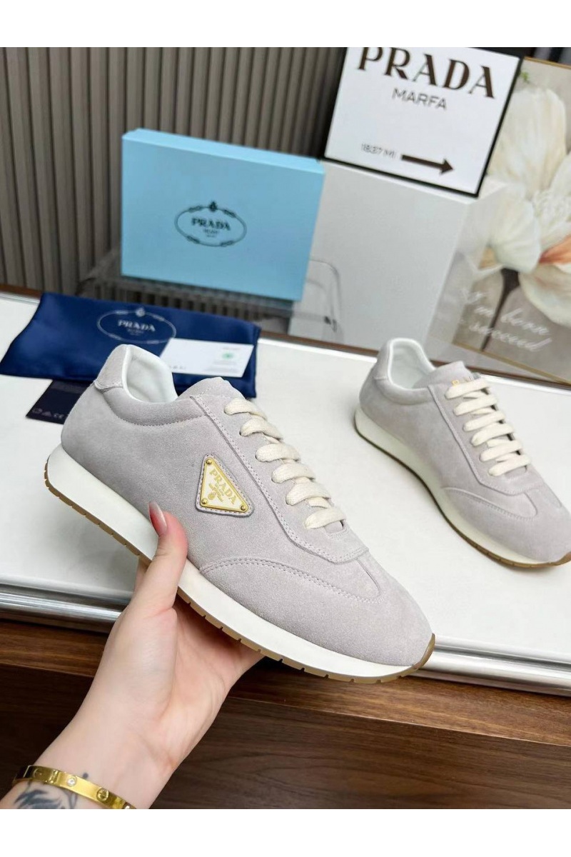 Prada Женские замшевые кроссовки Premium - Grey