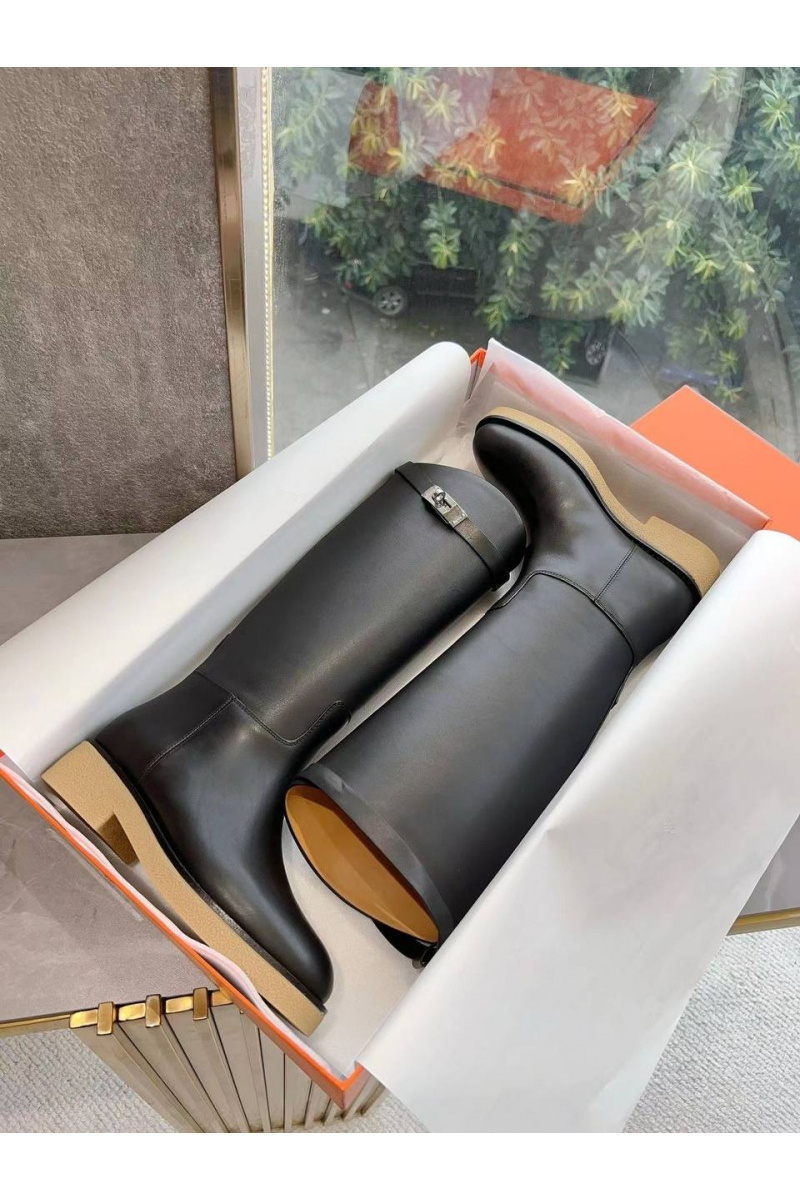 Hermes Женские чёрные кожаные сапоги