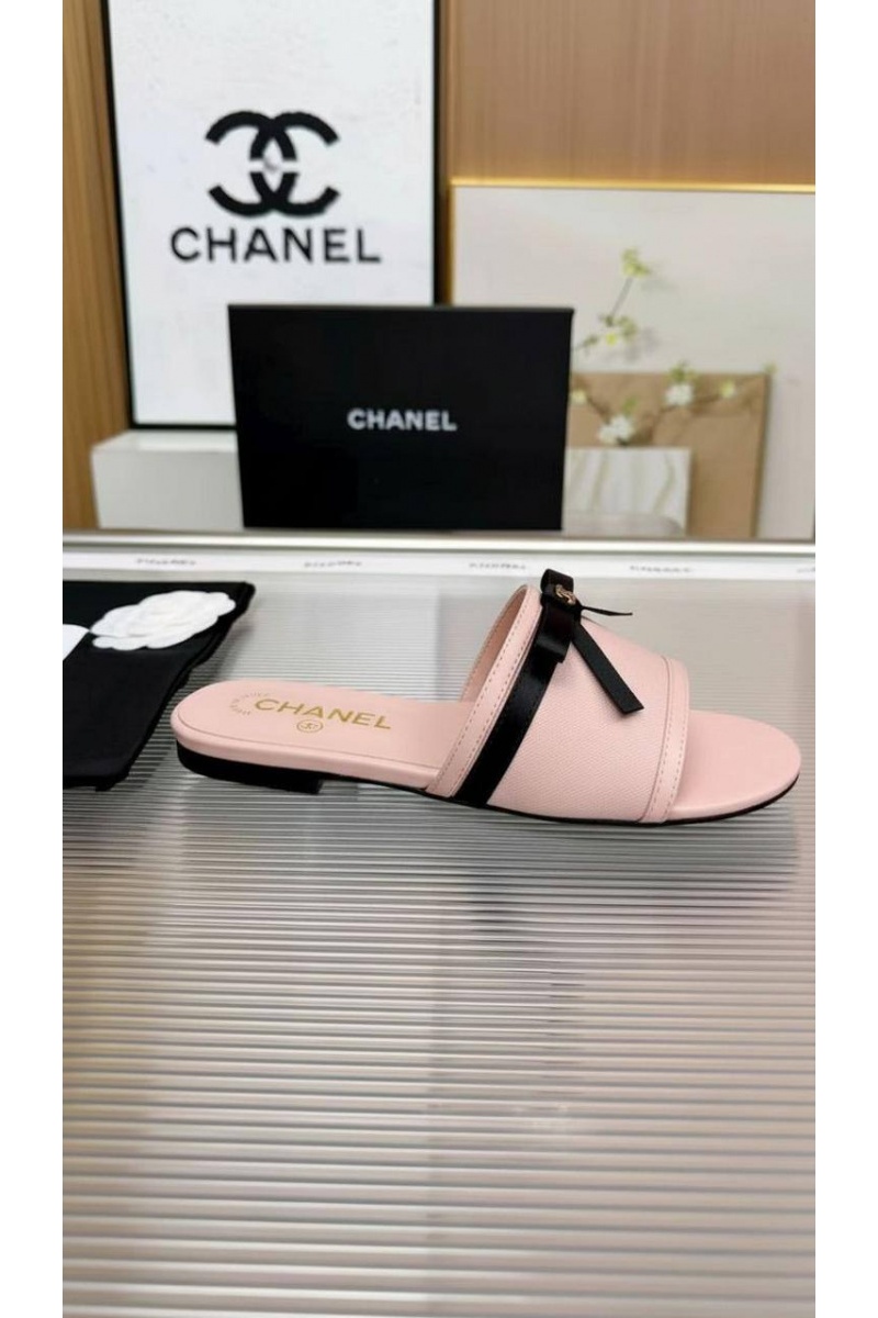 Chаnеl Женские кожаные шлёпанцы premium