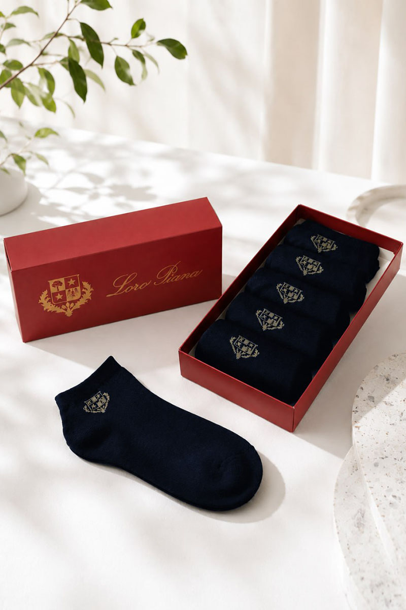 Loro Piana Комплект тёмно-синих носков brown logo