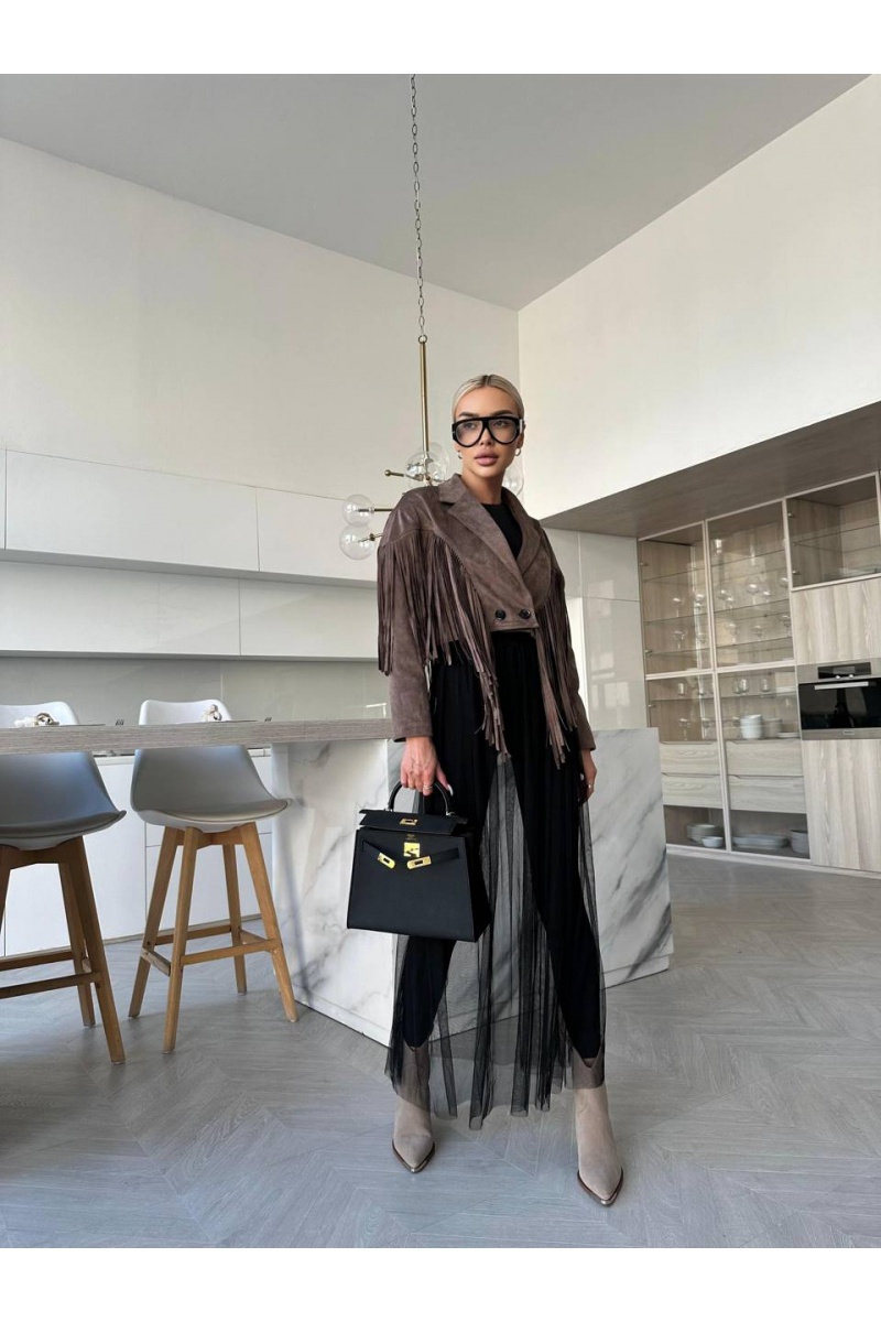 Yves Saint Laurent Женская замшевая косуха с бахромой 