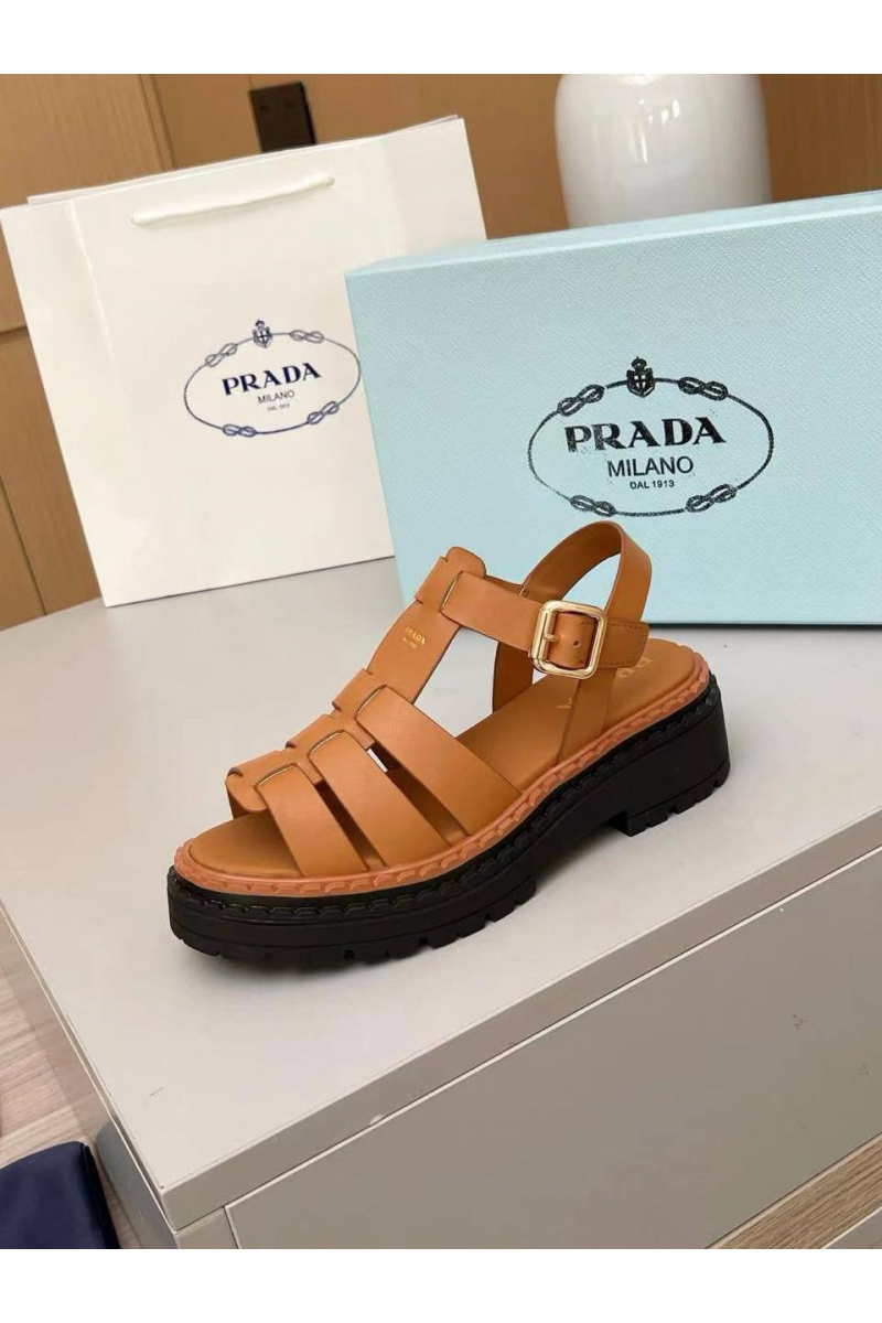 Prada Женские кожаные сандалии на платформе Fisherman