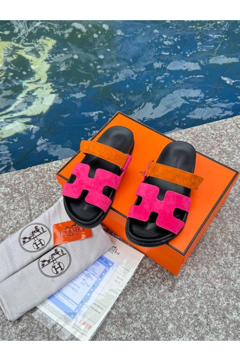 Hermes Женские замшевые сандалии Chypre - Pink / Orange