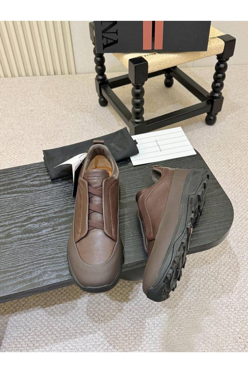 Zegna Кожаные кроссовки Triple Stitch Monte - Brown