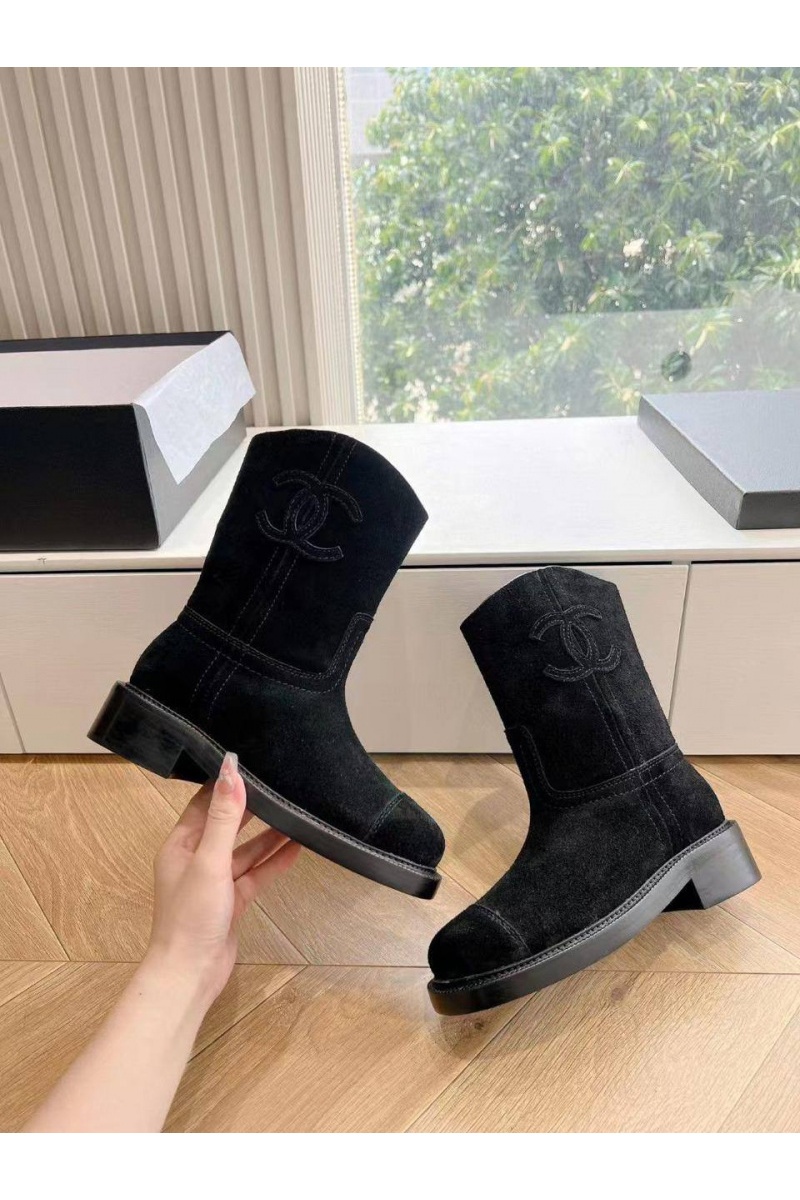 Chаnеl Женские замшевые сапоги Premium - Black