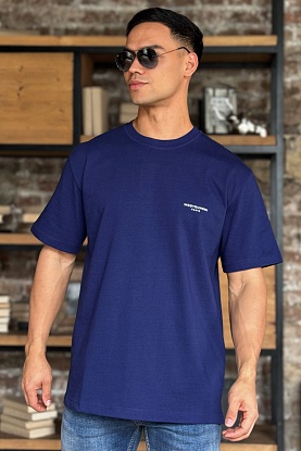 Синяя оверсайз футболка Wooyoungmi Basic Back Logo