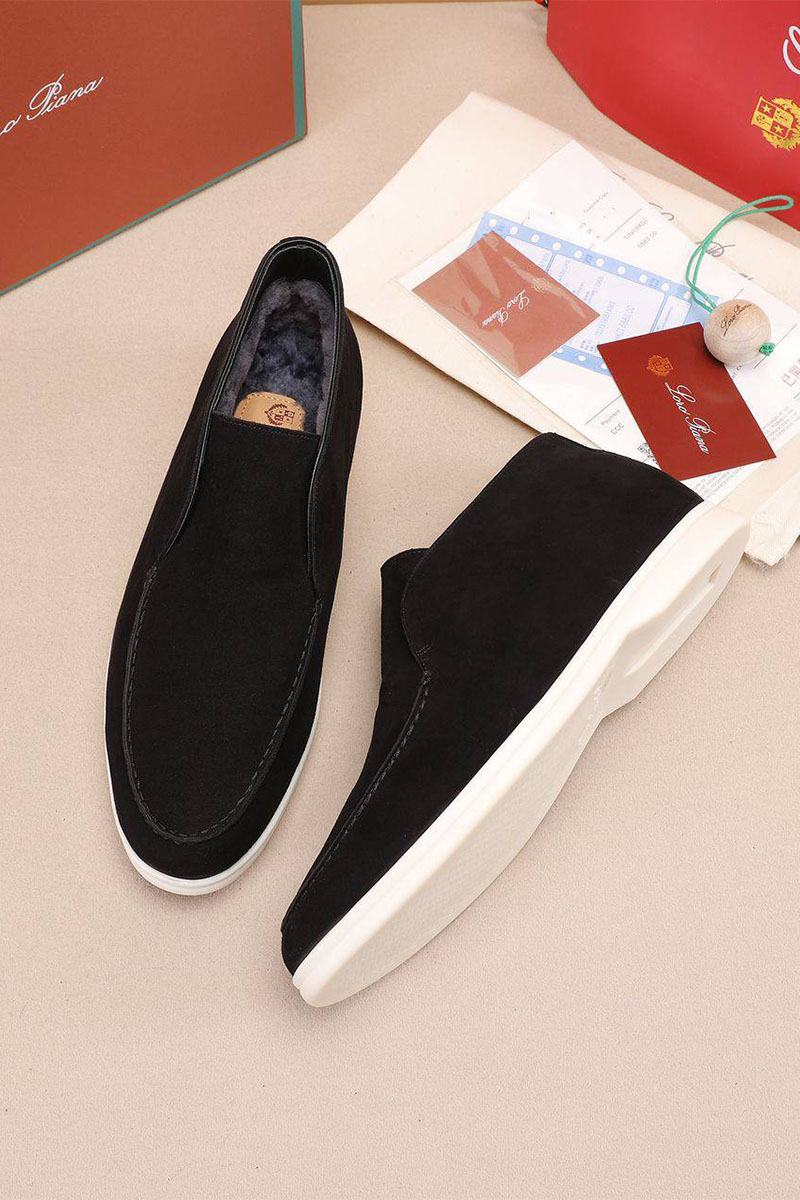 Loro Piana Замшевые лоферы с мехом Open Walk - Black