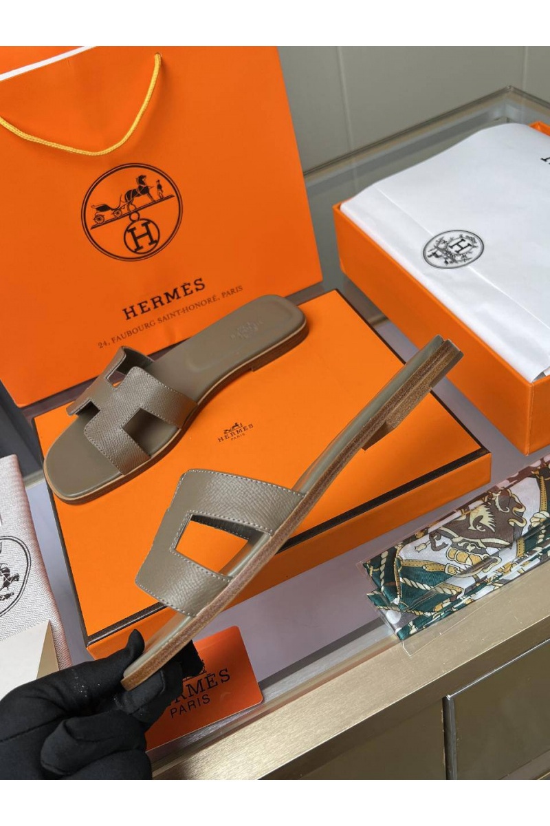 Hermes Женские кожаные шлёпанцы  Premium - Brown