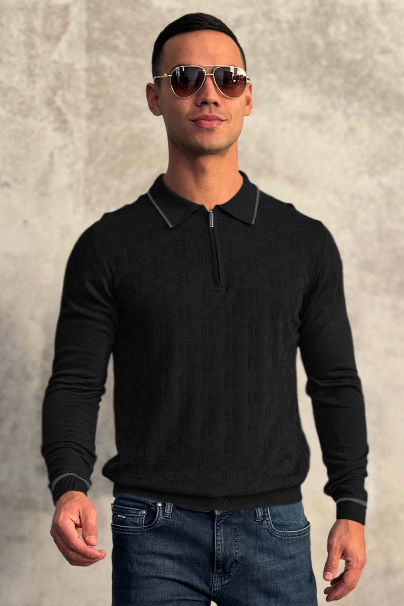 Stеfаnо Riссi Чёрное поло с длинным рукавом zip-up 