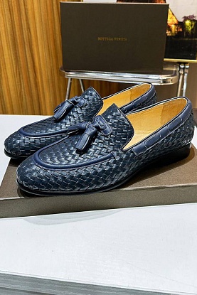 Мужские кожаные лоферы Intrecciato - Navy