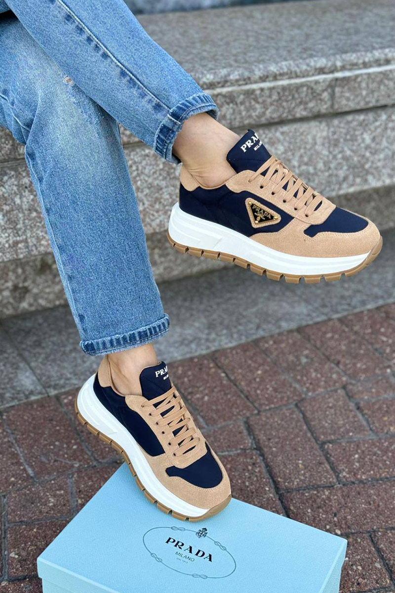 Prada Женские комбинированные кроссовки - Beige / Blue