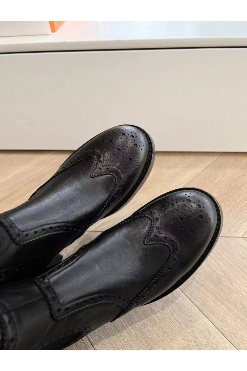 Hermes Женские кожаные ботинки Premium чёрного цвета