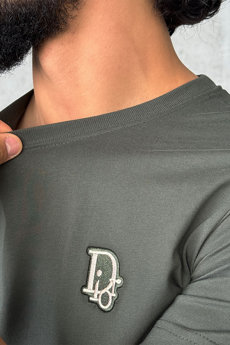 Dior Тёмно-зелёная мужская футболка embroidered logo