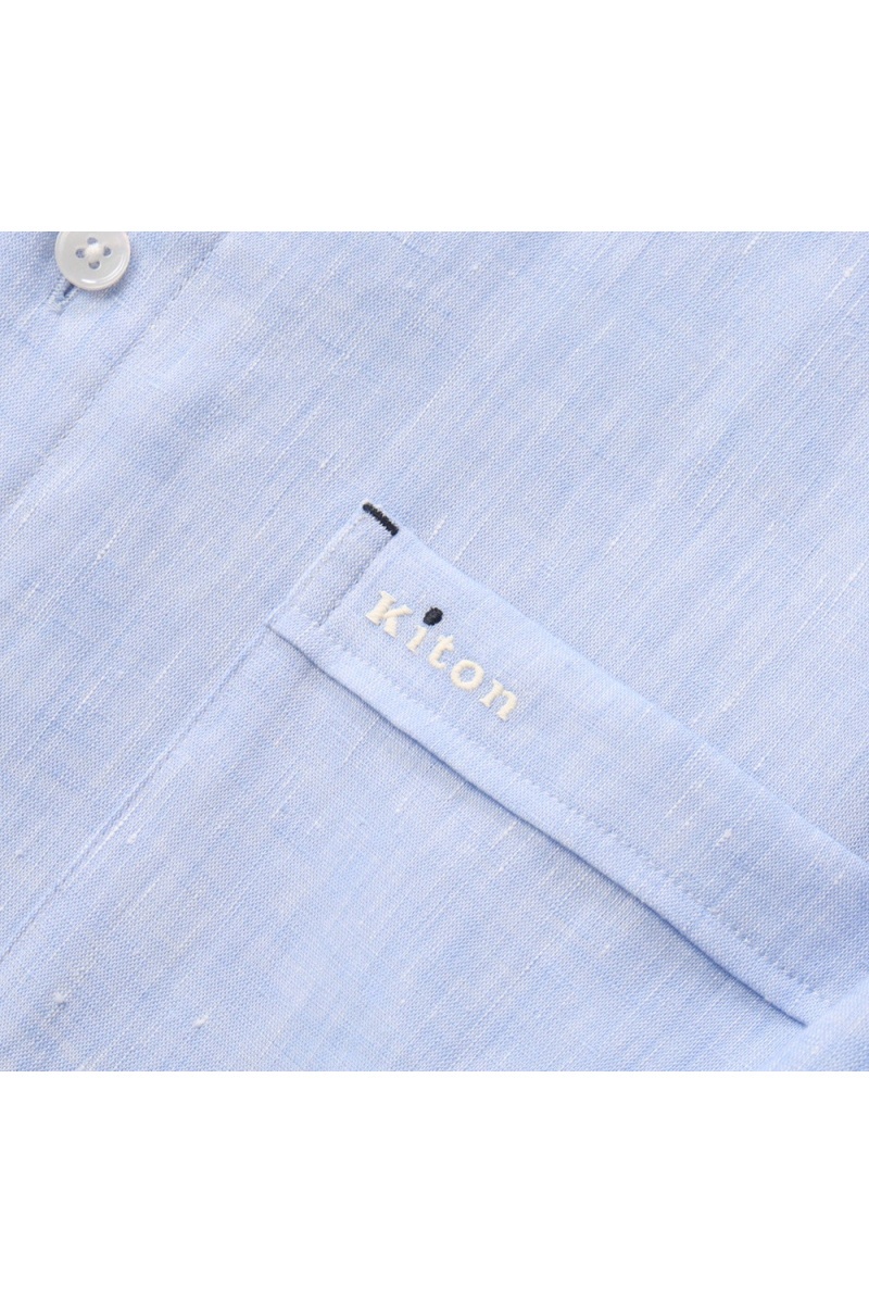 Kiton Льняная рубашка голубого цвета premium