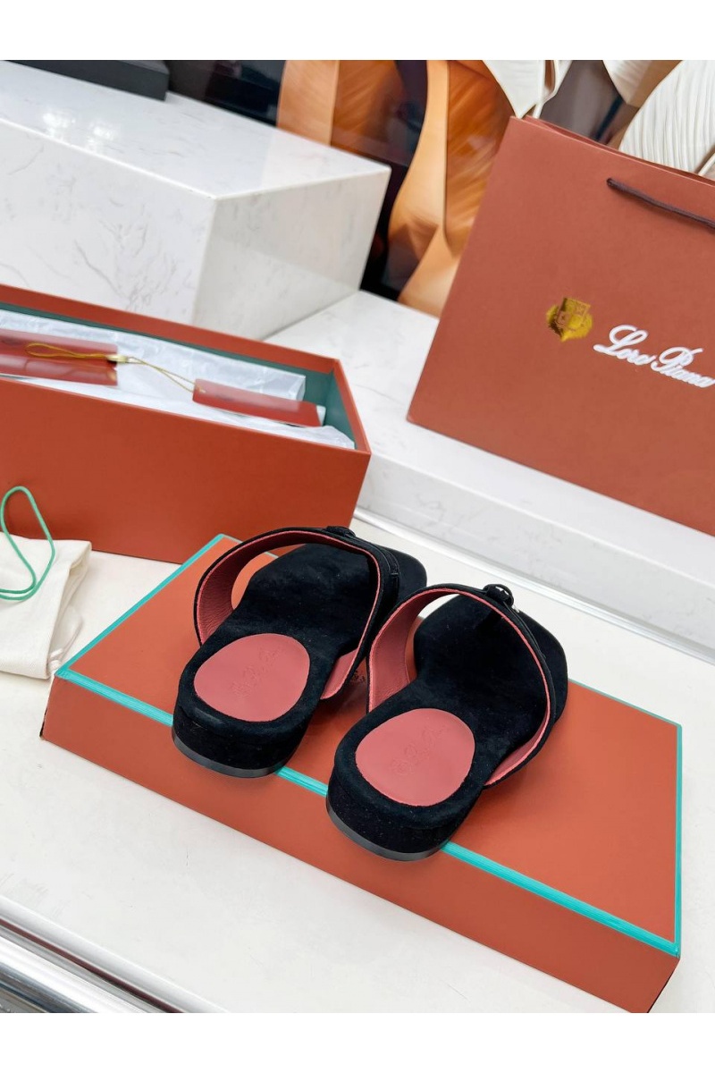 Loro Piana Женские замшевые шлёпанцы Premium - Black