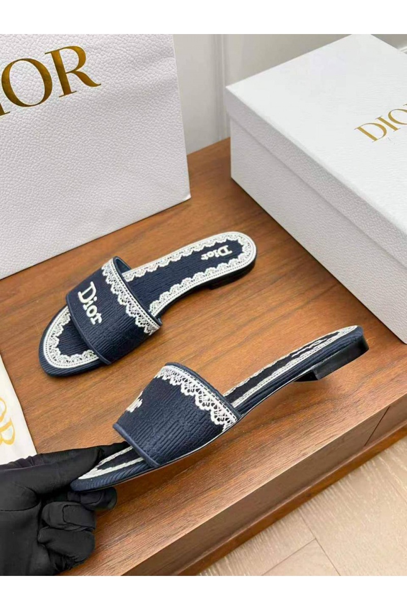 Dior Женские шлепанцы Dway Slide Embroidered Cotton premium