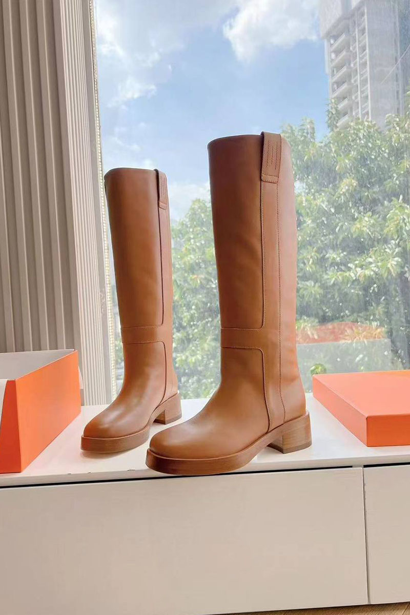 Hermes Женские кожаные сапоги Hermes Premium - Brown
