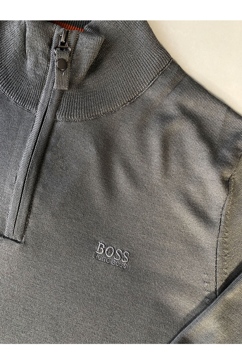 Hugо Воss Серый джемпер Zip Neck logo-embroidered