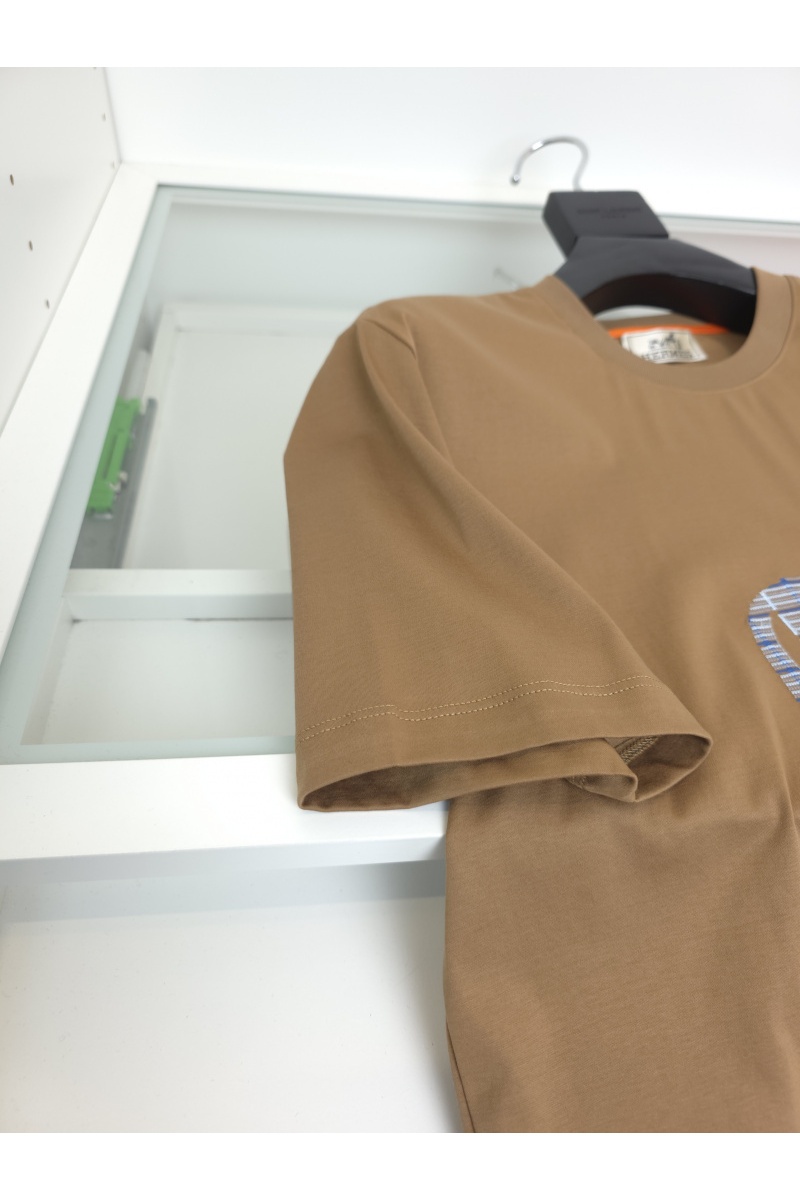 Hermes Мужская коричневая футболка premium