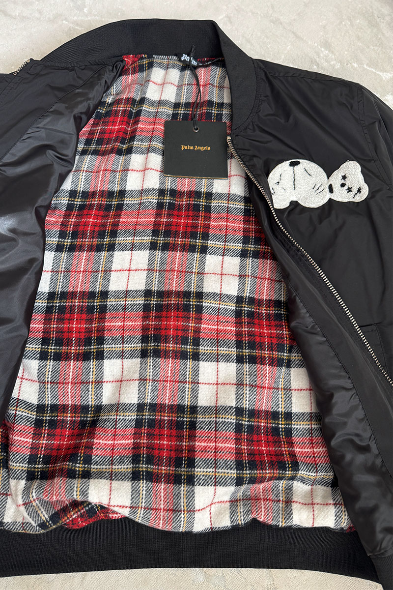 Palm Angels Мужской чёрный бомбер Bear logo-patch