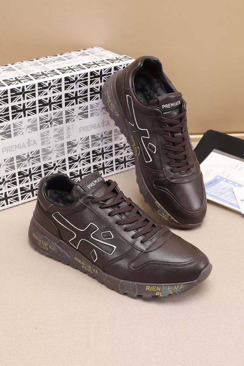 Premiata Кожаные кроссовки с мехом low-top - Brown