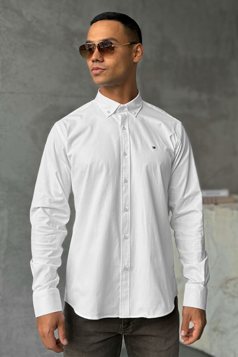 Tommy Hilfiger Мужская рубашка flag embroidery - White 