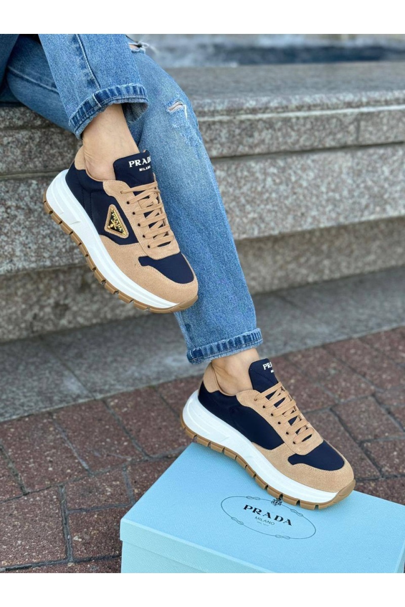 Prada Женские комбинированные кроссовки - Beige / Blue