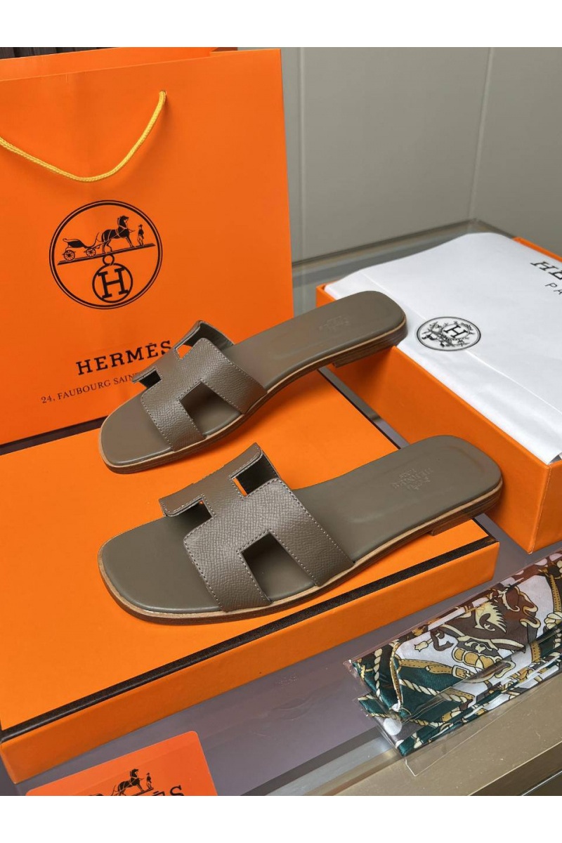 Hermes Женские кожаные шлёпанцы  Premium - Brown