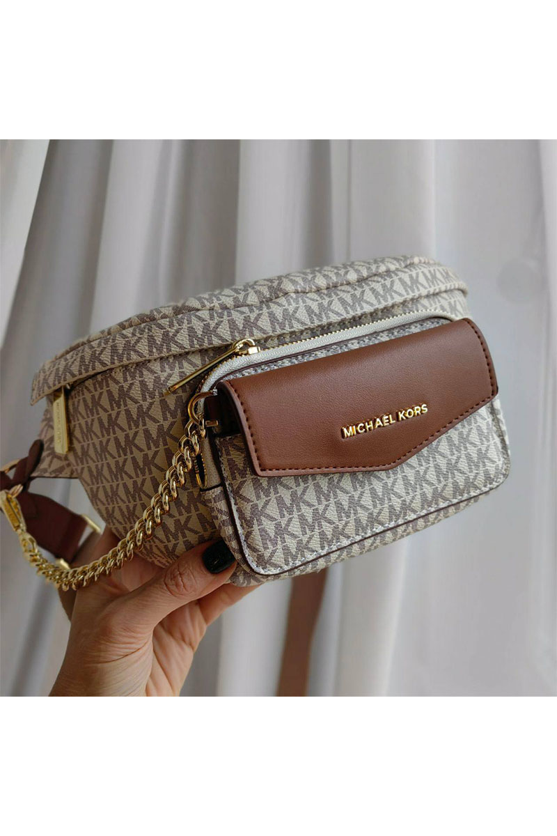 Michael Kors Кожаная поясная сумка Perry 27x14 см - White