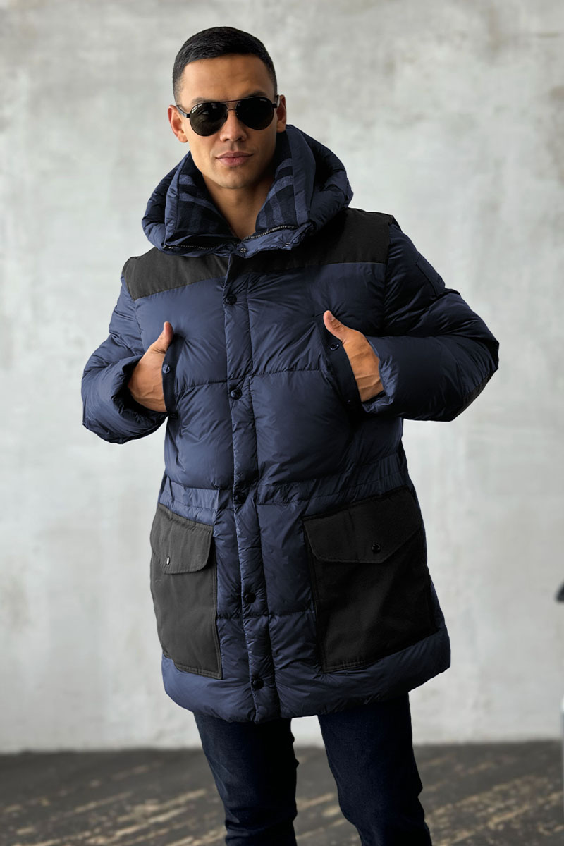 Burberry Удлинённый тёмно-синий пуховик Nylon logo-patch