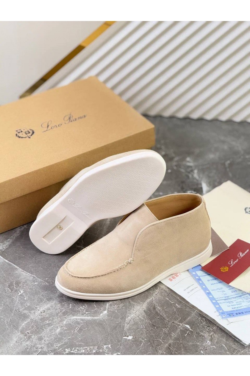 Loro Piana Замшевые лоферы с меховой стелькой Open Walk - Beige
