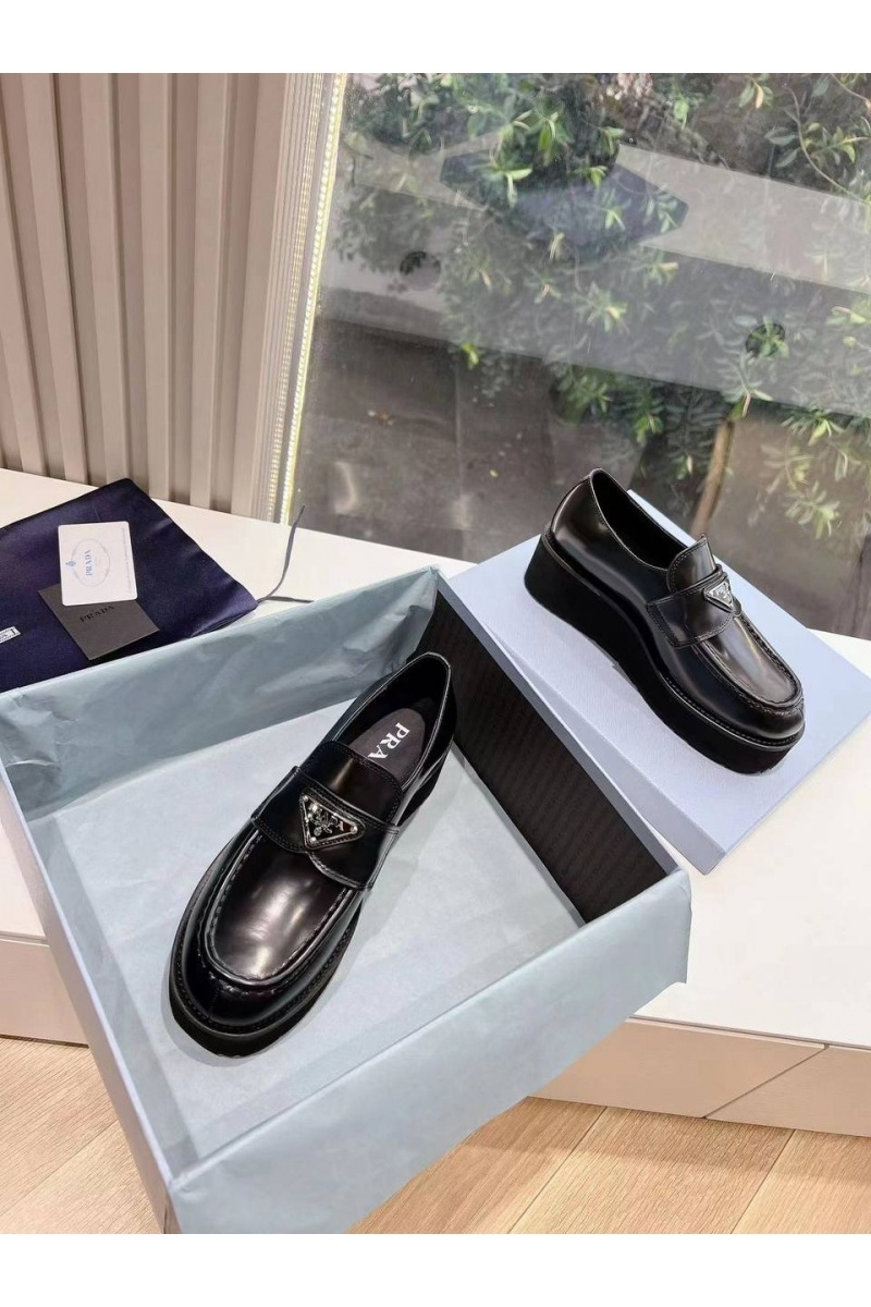 Prada Женские кожаные лоферы Premium - Black