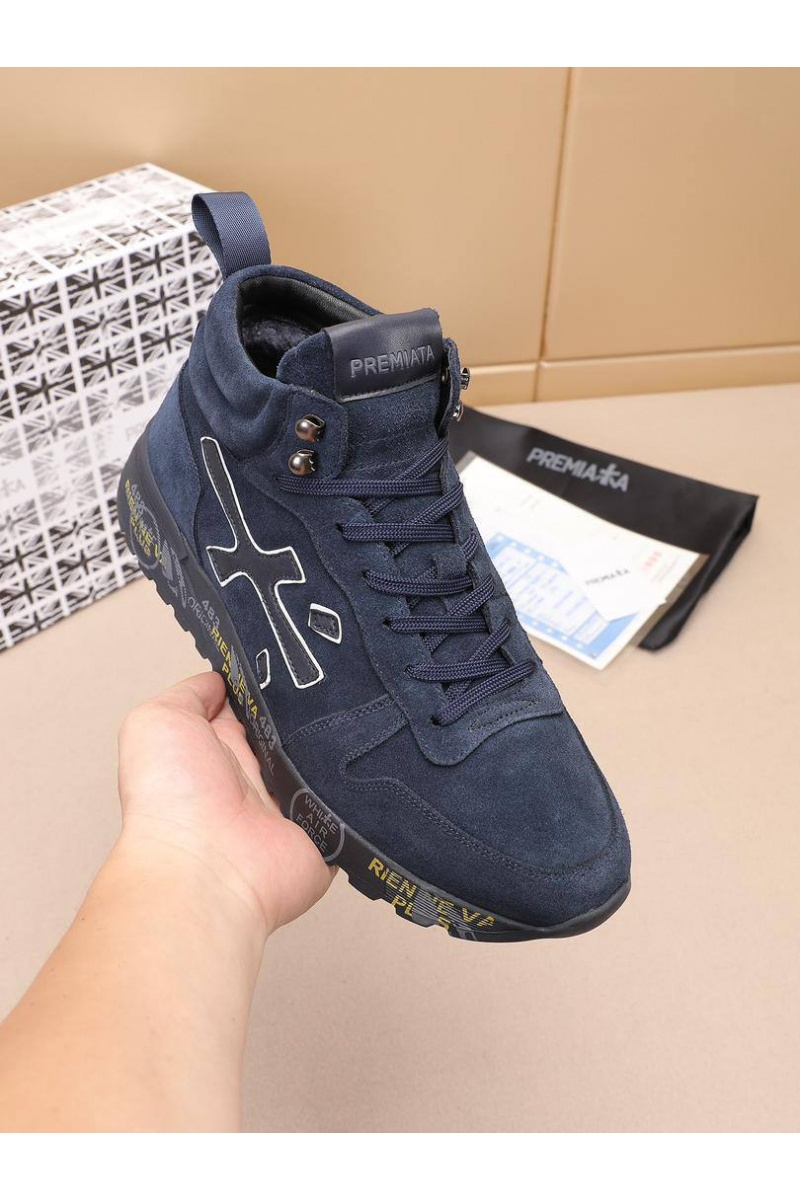 Premiata Замшевые кроссовки с мехом high-top - Navy