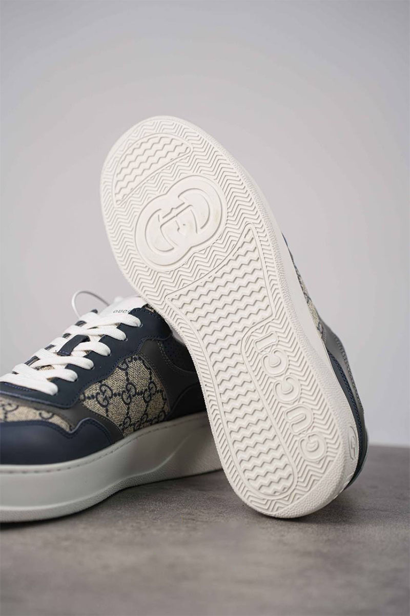 Gucci Мужские кожаные кроссовки - Grey / Blue