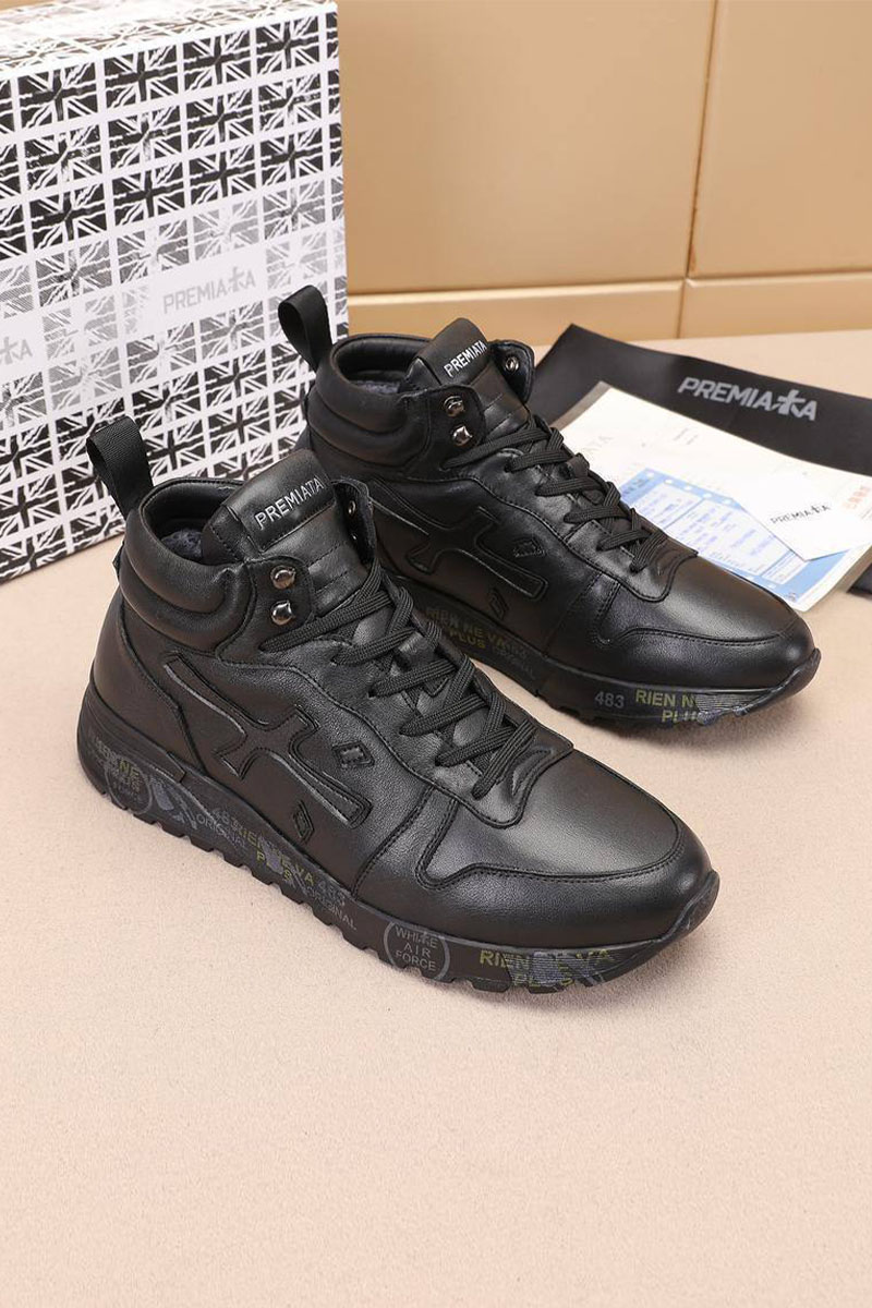 Premiata Кожаные кроссовки с мехом high-top - Black