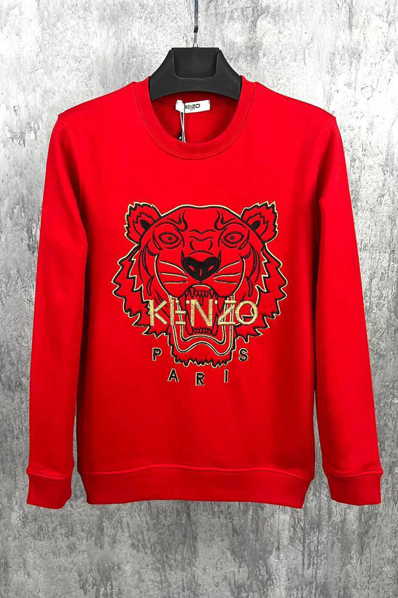 Kenzo Красный мужской свитшот Tiger Head embroidered