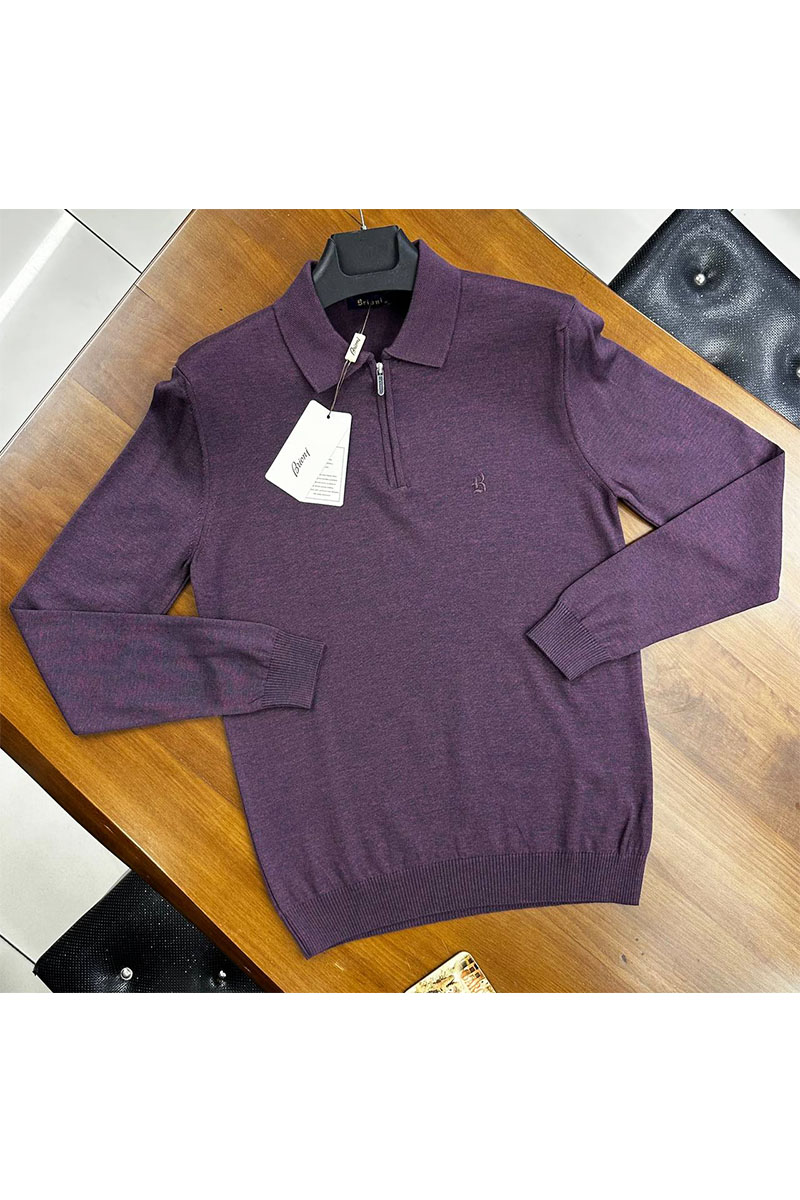 Brioni Поло с длинным рукавом zip-neck - Purple 