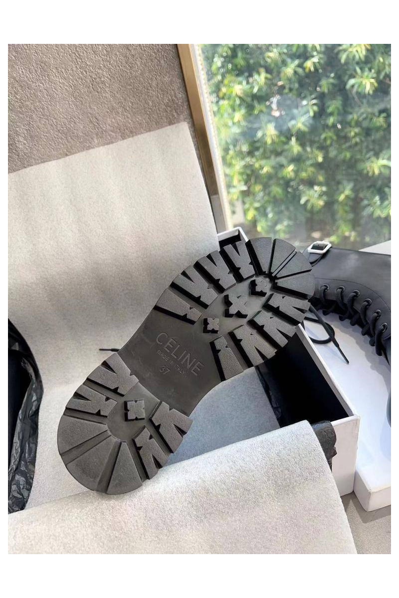 Celine Женские кожаные ботинки с мехом premium - Black