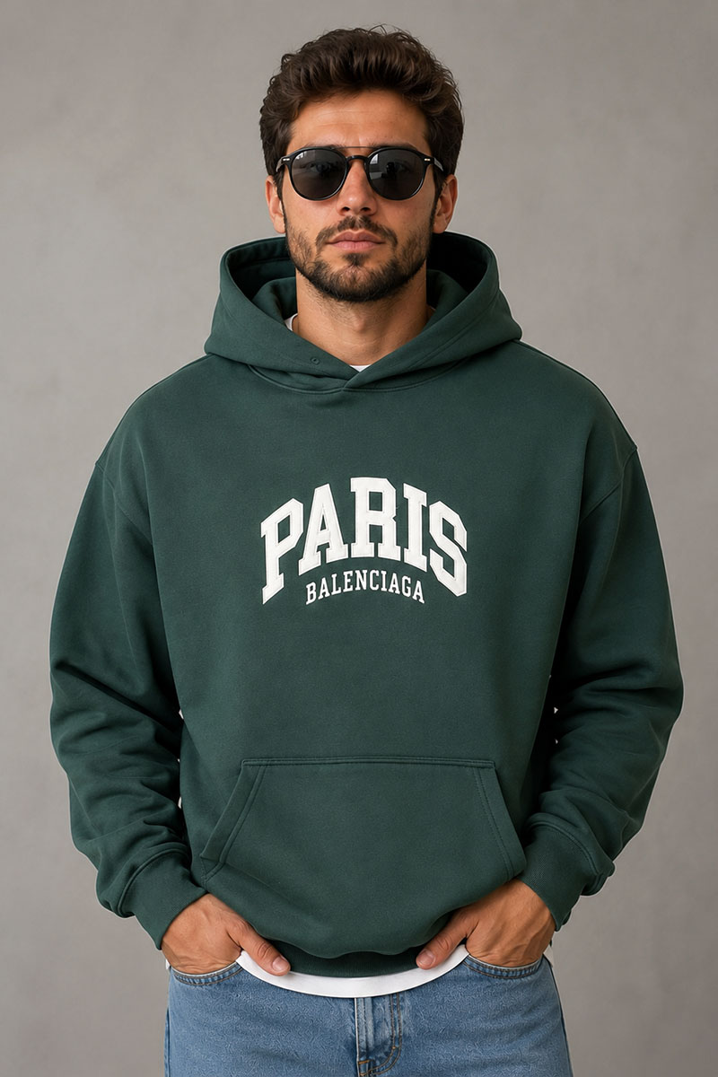 Balenciaga Зелёное худи Paris logo-embroidered