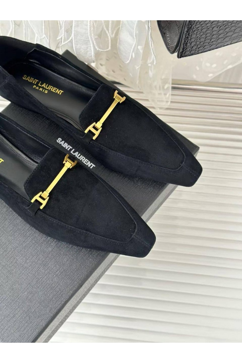 Yves Saint Laurent Женские замшевые лоферы чёрного цвета premium