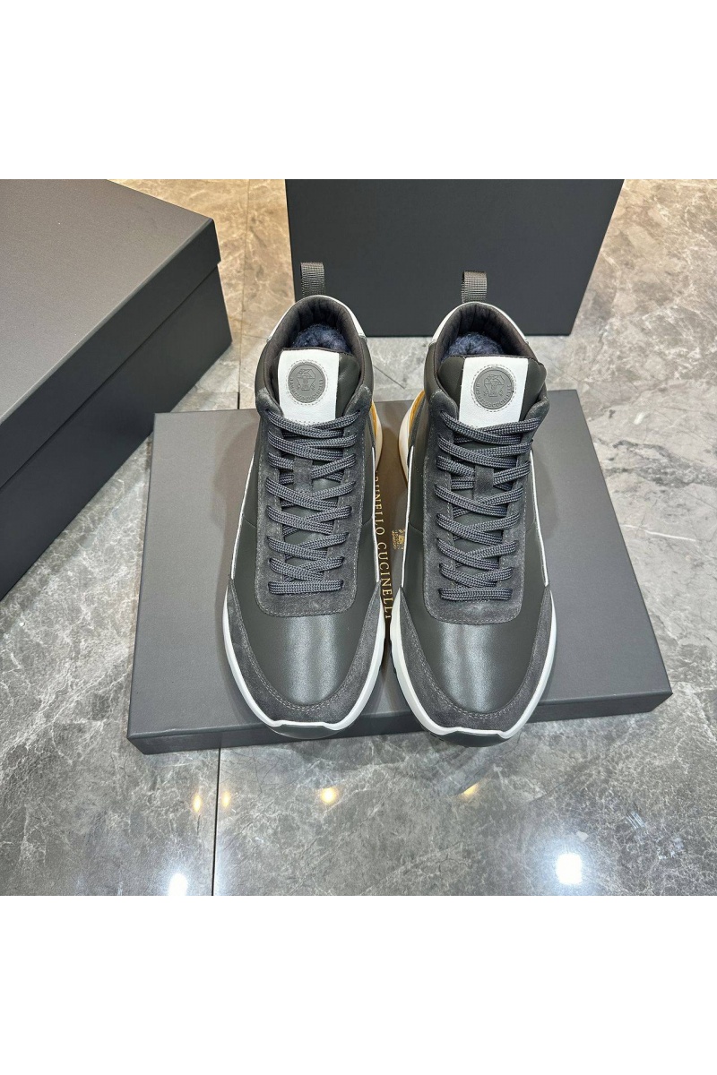 Brunеllо Сuсinеlli Кожаные кроссовки с мехом high-top - Grey