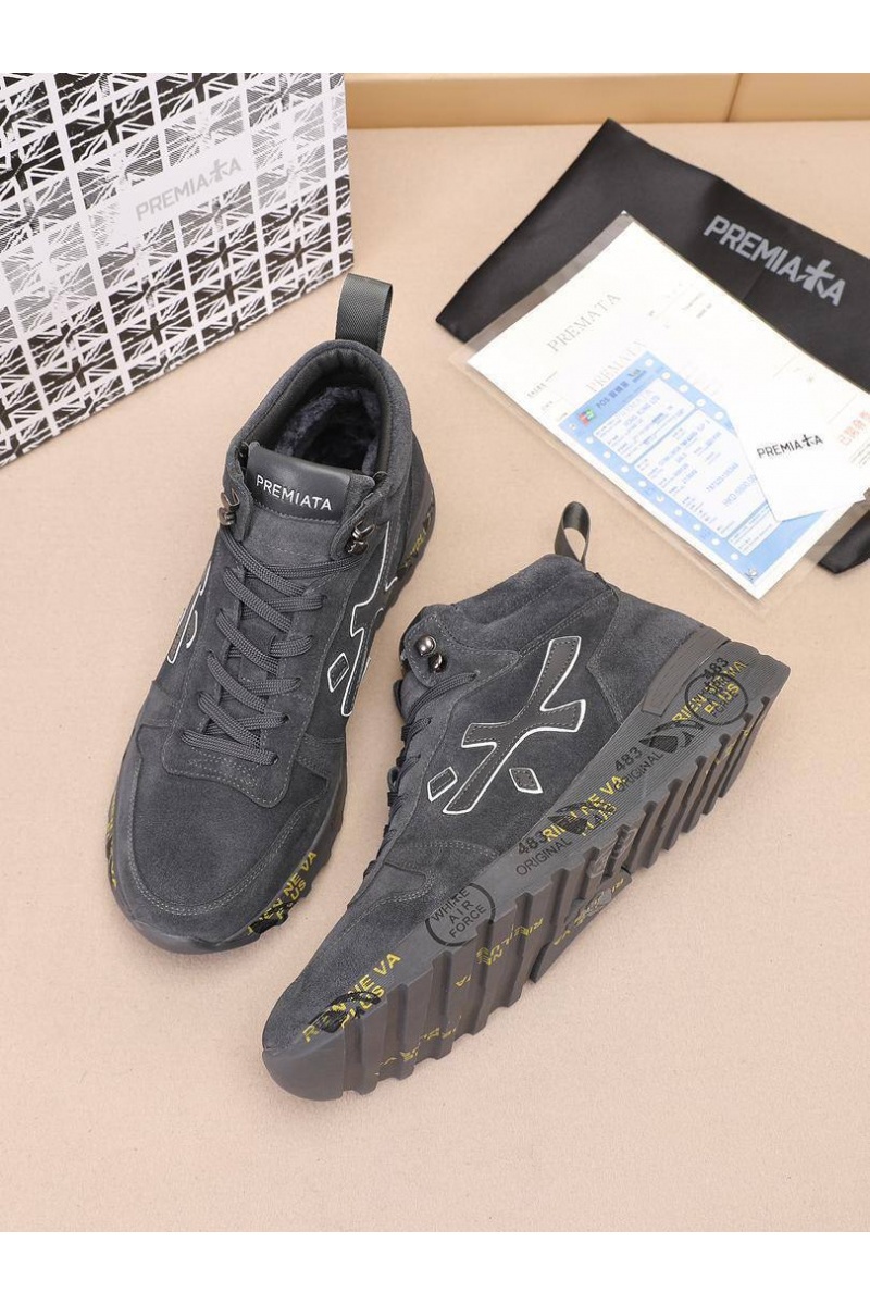 Premiata Замшевые кроссовки с мехом high-top - Grey