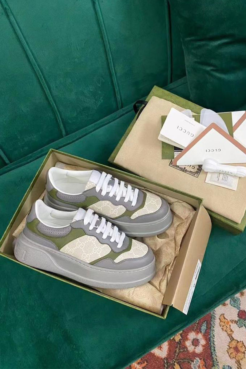 Gucci Мужские кожаные кроссовки - Grey