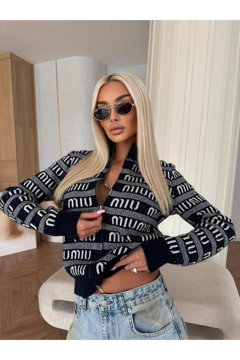 MIU MIU  Женский шерстяной свитер на молнии Premium - Navy